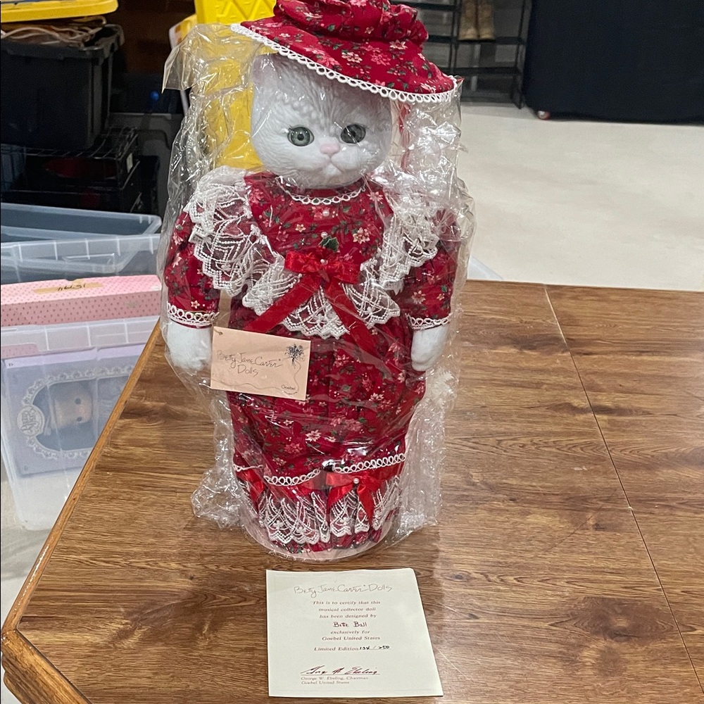 Red and White Cat Doll with Lace Details